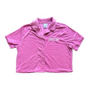 Barbie Hot Pink Cropped Collared Top Shirt Size XL